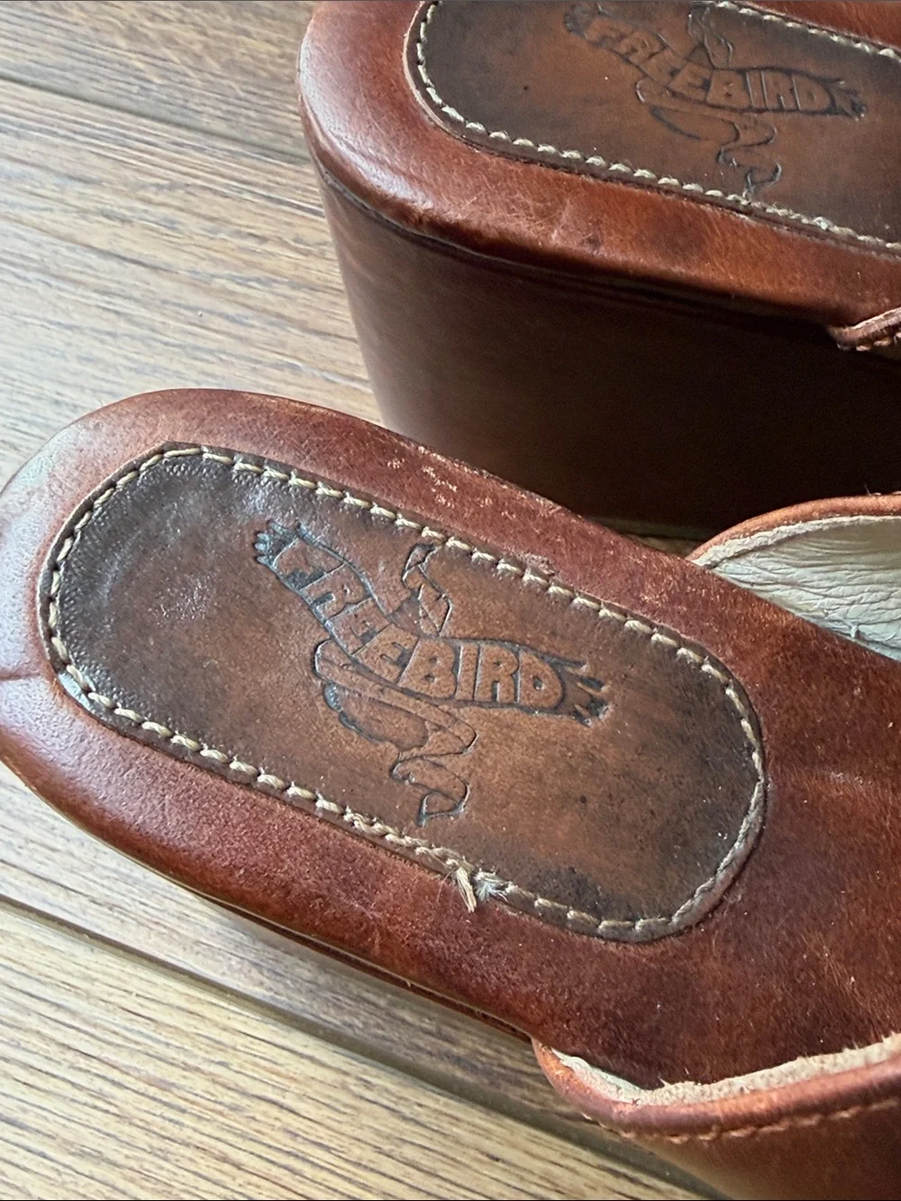 FREEBIRD Womens Brown Leather Platform Slide Wedges SIZE 5